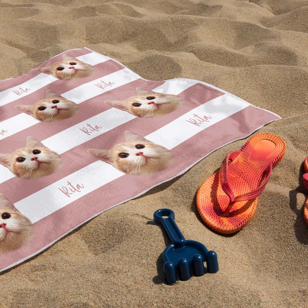 Benutzerdefinierte Haustier Foto Strand Handtuch Streifen Strand Handtuch Geschenk Sommer Urlaub - dephotoblanket