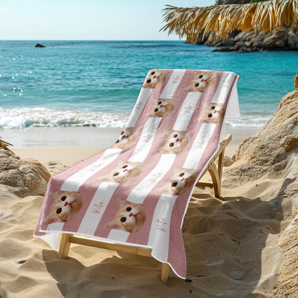 Benutzerdefinierte Haustier Foto Strand Handtuch Streifen Strand Handtuch Geschenk Sommer Urlaub - dephotoblanket