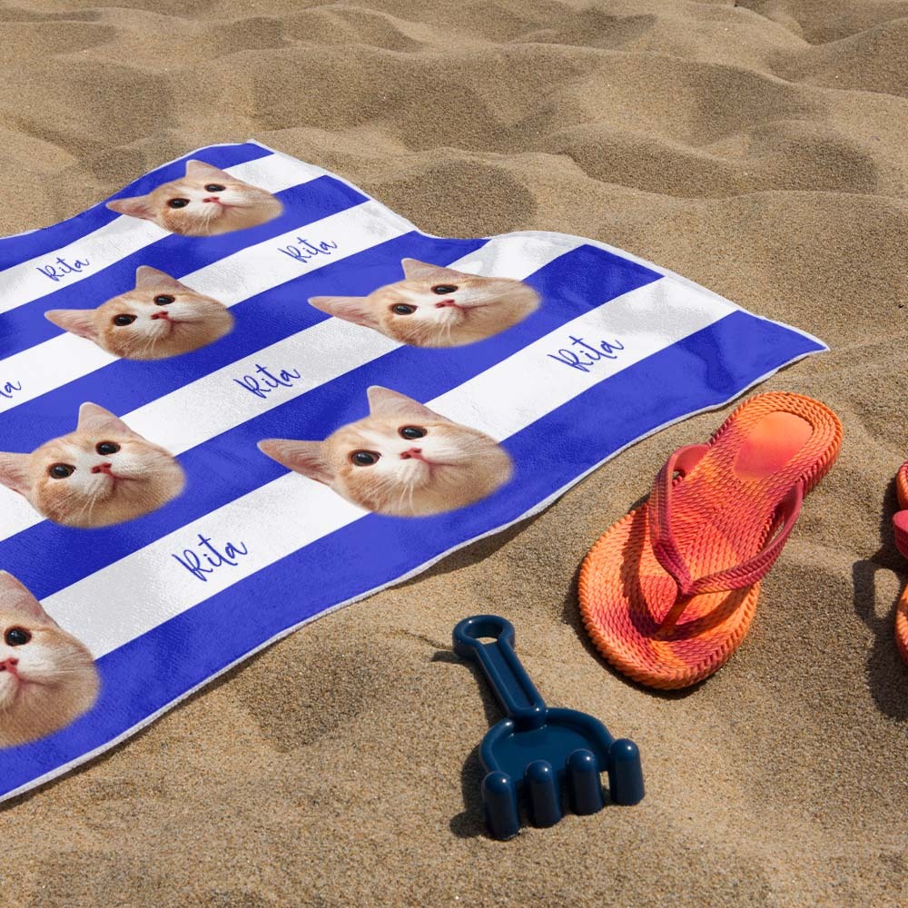 Benutzerdefinierte Haustier Foto Strand Handtuch Streifen Strand Handtuch Geschenk Sommer Urlaub - dephotoblanket