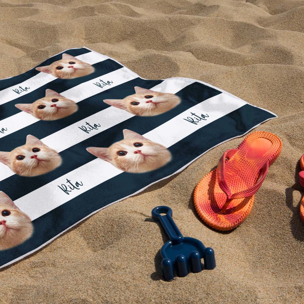Benutzerdefinierte Haustier Foto Strand Handtuch Streifen Strand Handtuch Geschenk Sommer Urlaub - dephotoblanket