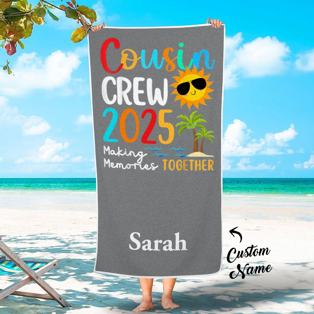 Benutzerdefinierte Cousin Crew Strandtuch Mit Namen Sommer Strand Geschenk Für Cousin - dephotoblanket