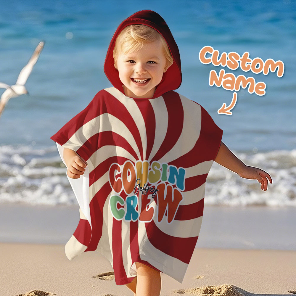 Benutzerdefiniertes Schachbrett-spiralstrahl-kapuzen-strandtuch, Personalisiertes Cousin-crew-strandtuch Mit Namen, Sommergeschenk Für Kinder - dephotoblanket