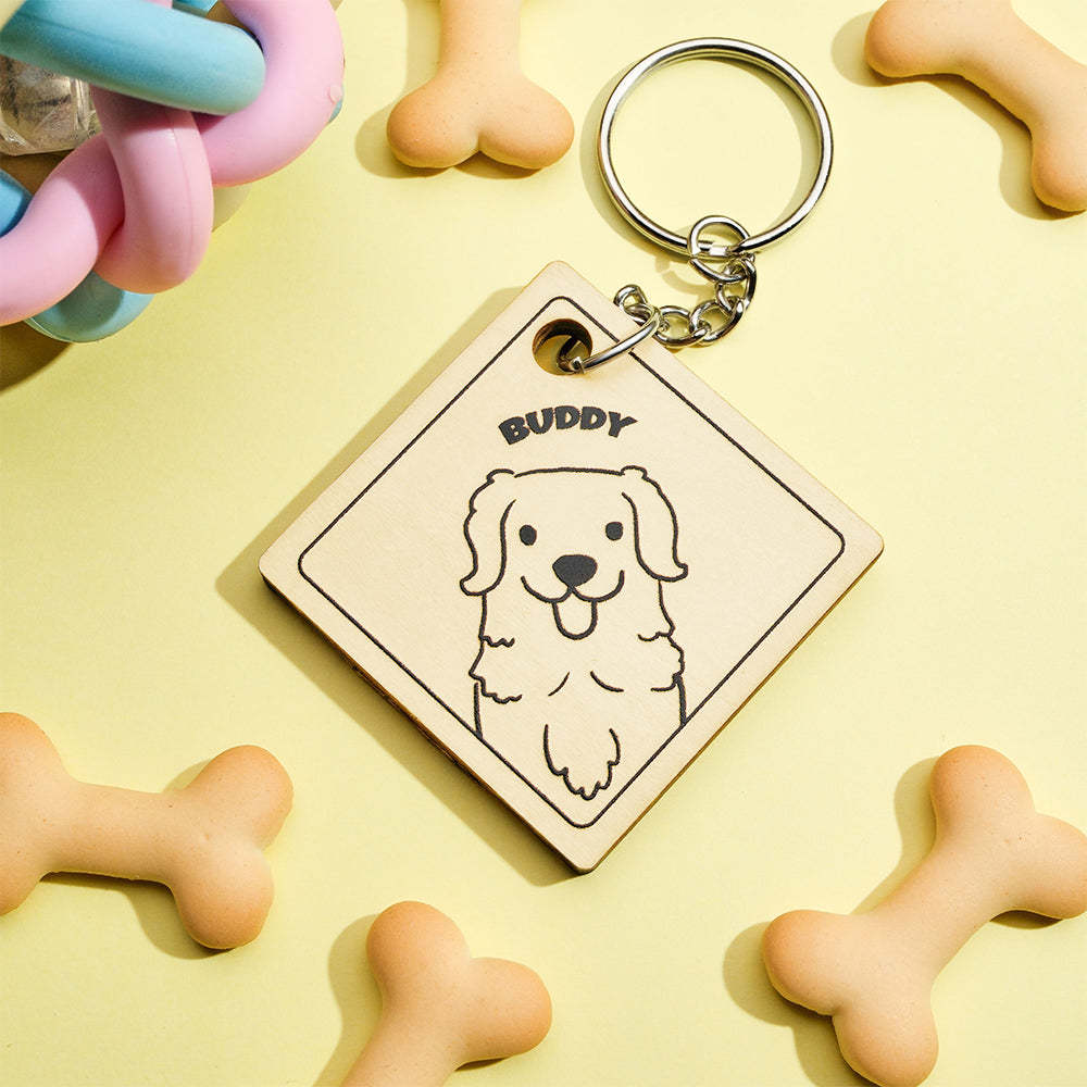 Benutzerdefiniertes Cartoon-haustierfoto Und Name, Personalisiertes Schlüsselanhänger-geschenk Aus Holz Für Haustierliebhaber - dephotoblanket