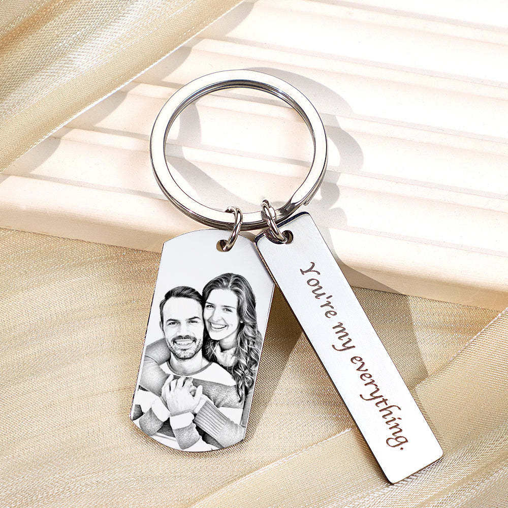 Personalisierter Foto-schlüsselanhänger Mit Text, Einzigartiges Graviertes Schlüsselanhänger-geschenk Für Paare - dephotoblanket