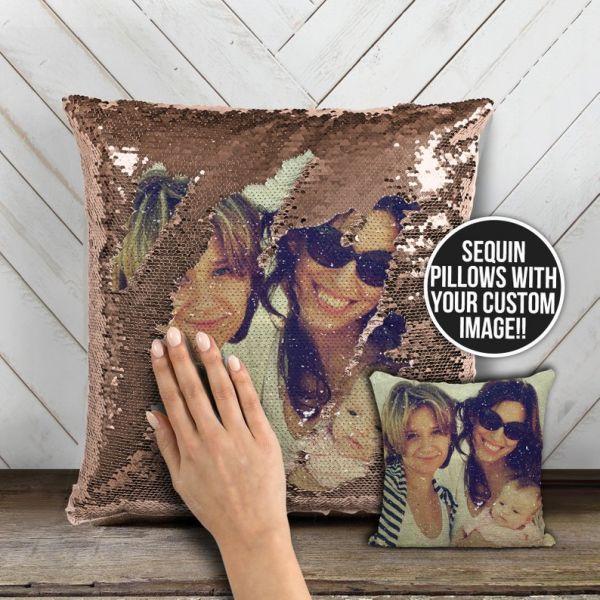 Valentinstag Geschenk Kissen Personalisiertes Voll Drucken Reversibeles Personalisiertes Foto Paillette Kissen Pailletten Kissen Selber Gestalten 15.75" x 15.75"