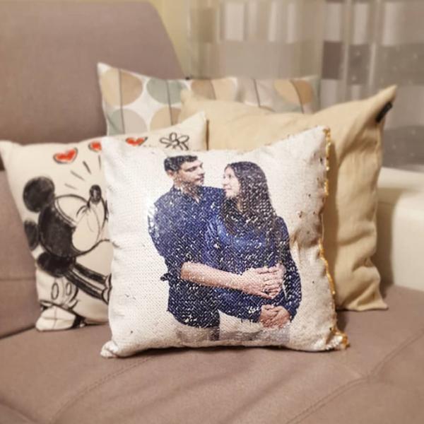 Valentinstag Geschenk Voll Drucken Reversibeles Personalisiertes Foto Paillette Kissen 15.75" x 15.75"