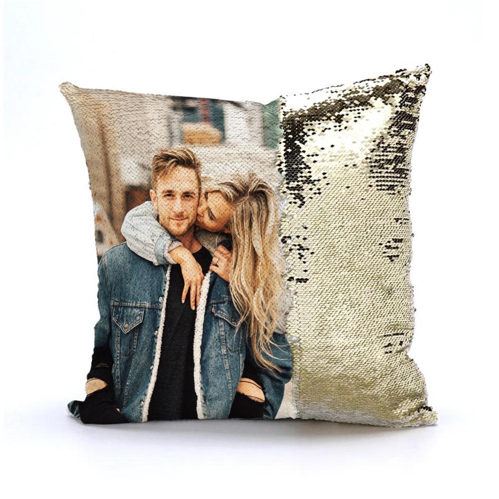 Valentinstag Geschenk Voll Drucken Reversibeles Personalisiertes Foto Paillette Kissen 15.75" x 15.75"