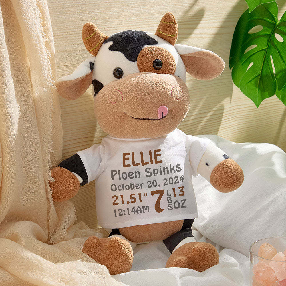 Personalisiertes Kuh-plüschtier, Geburtsanzeige, Geschenk Für Die Babyparty - dephotoblanket