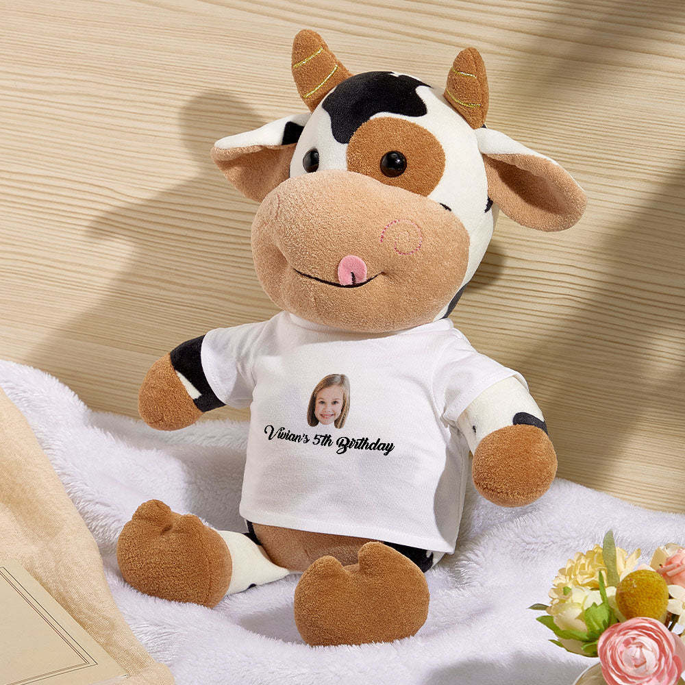 Personalisiertes Kuh-plüschtier Mit Individuellem Text Und Gesicht, Geschenk Für Kinder - dephotoblanket
