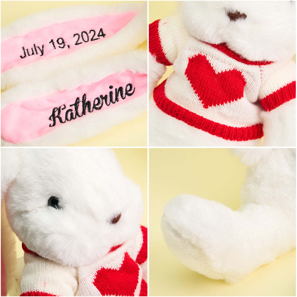 Personalisierter Pullover Hase Plüschspielzeug Benutzerdefiniertes Kaninchen Mit Gesticktem Namen Geschenk Für Kinder - dephotoblanket