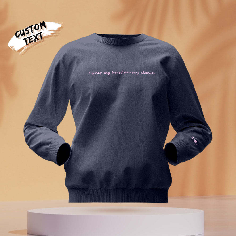 Individuell Gravierter Kapuzenpullover Mit Rundhalsausschnitt, Herz Auf Meinem Ärmel, Paargeschenke - dephotoblanket