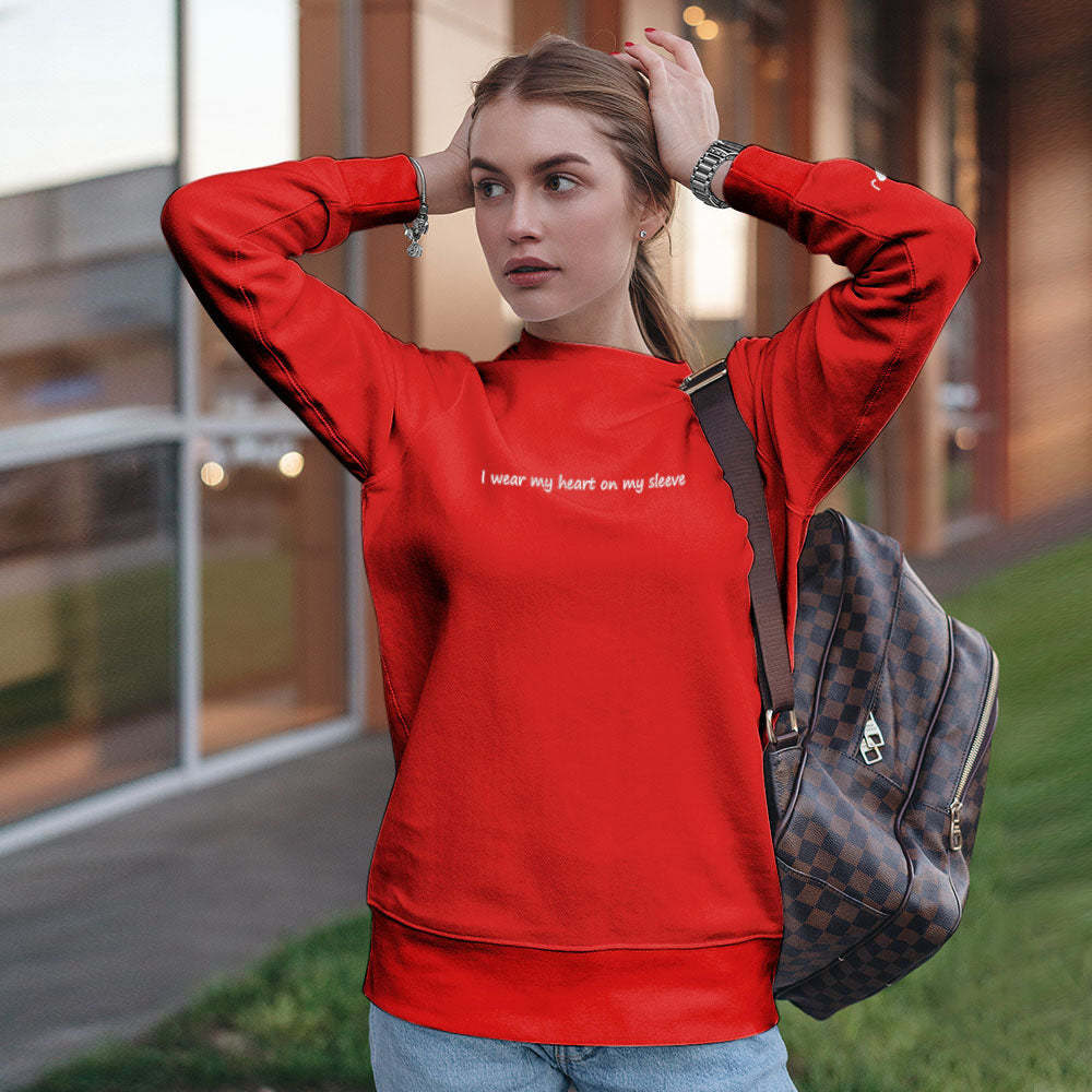 Individuell Gravierter Kapuzenpullover Mit Rundhalsausschnitt, Herz Auf Meinem Ärmel, Paargeschenke - dephotoblanket