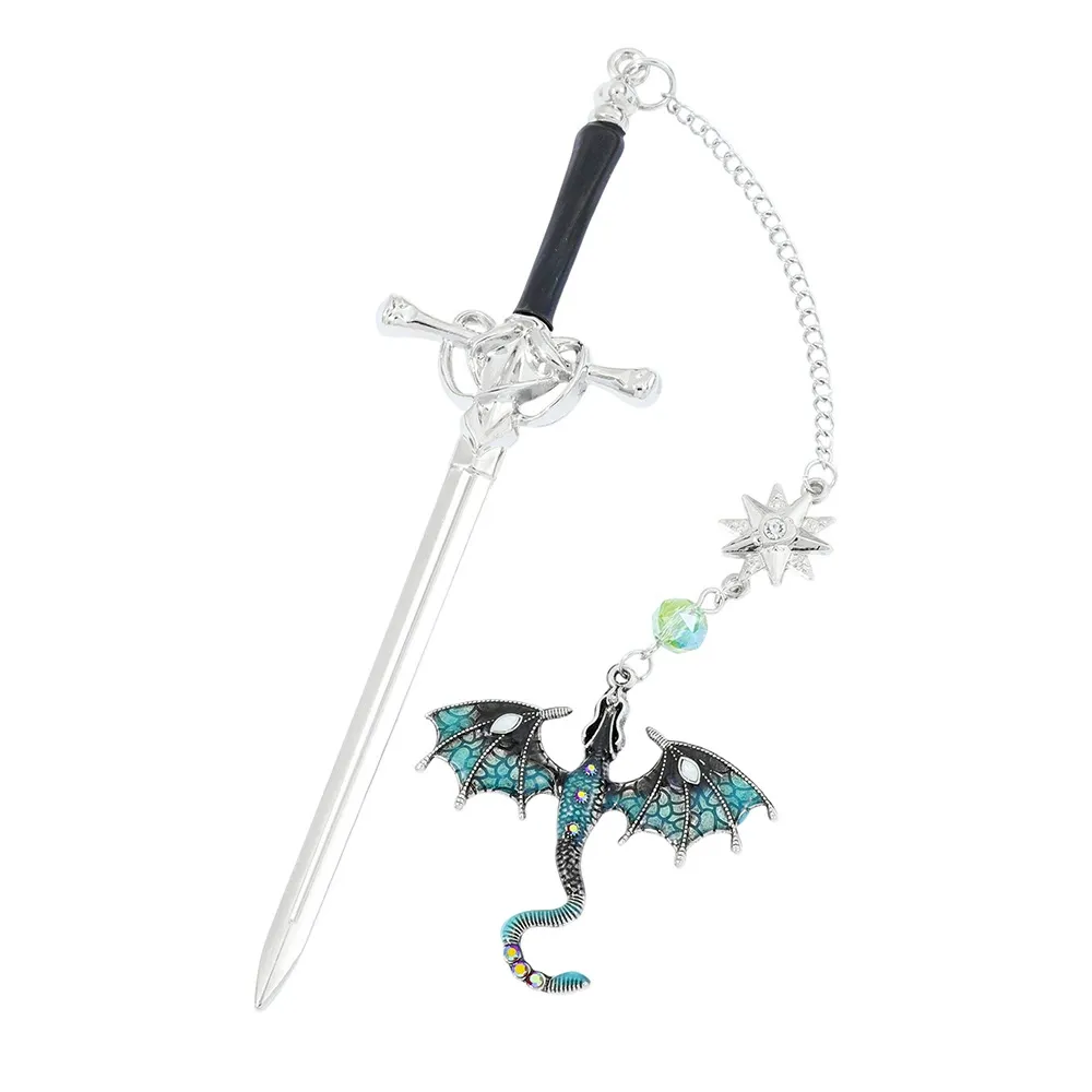 Personalisiertes Lesezeichen Mit Drachenschwert – Personalisierter Name, Fantasy-anhänger Mit Geflügeltem Drachen, Metall, Geschenk Für Buchliebhaber - dephotoblanket