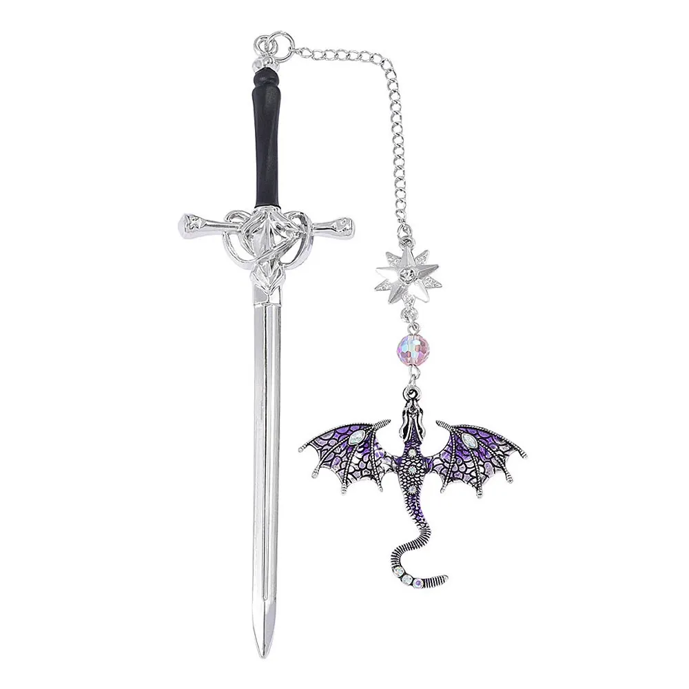 Personalisiertes Lesezeichen Mit Drachenschwert – Personalisierter Name, Fantasy-anhänger Mit Geflügeltem Drachen, Metall, Geschenk Für Buchliebhaber - dephotoblanket