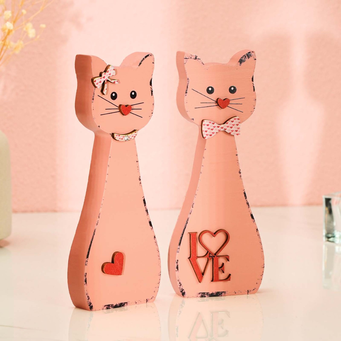 Holzpaar-katze, Heimdekoration, Große, Dünne Katzenfiguren, Valentinstagsgeschenk Für Paare - dephotoblanket