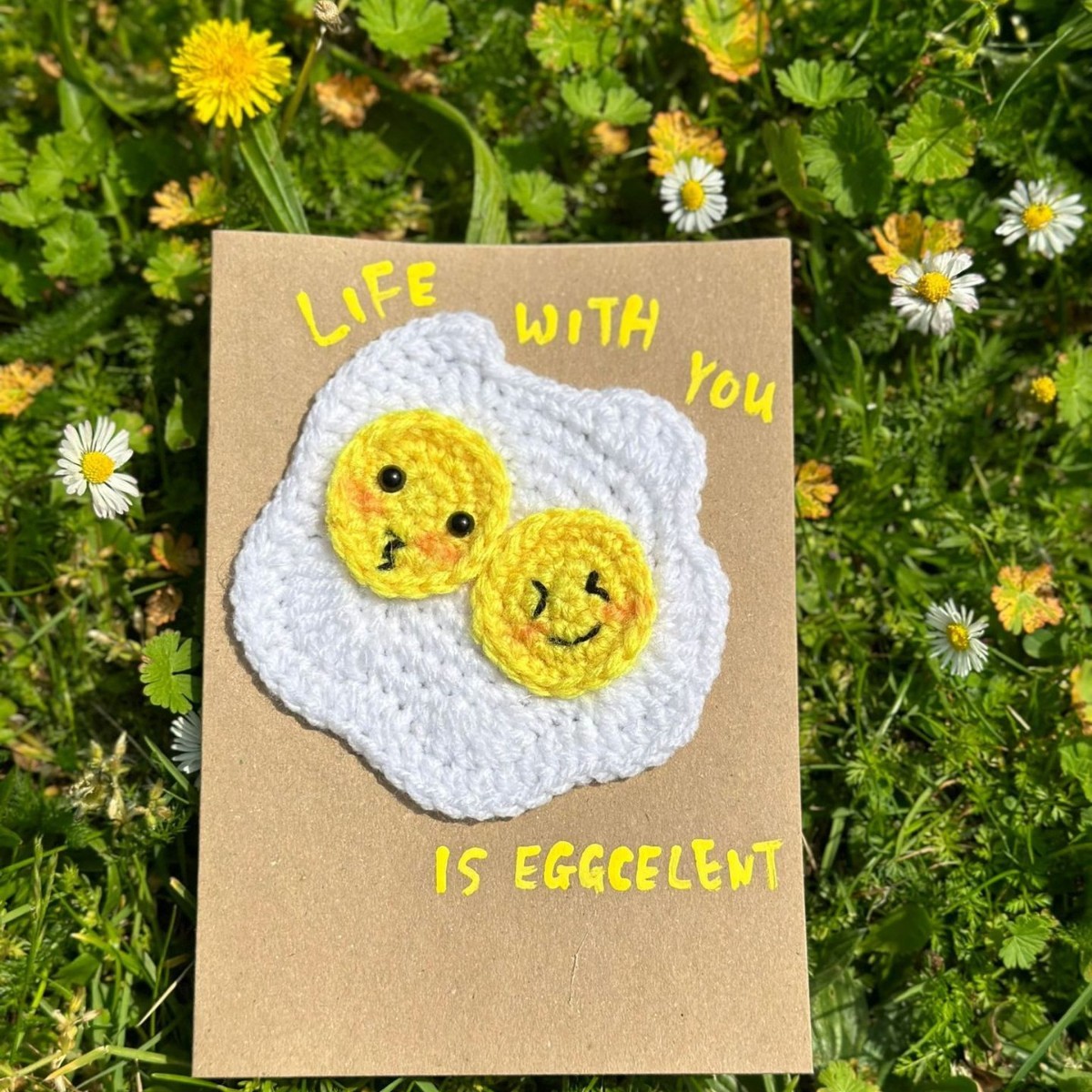 „life With You Is Eggcellent“ – Handgefertigte Häkelgrußkarte, 3d-strickkarte - dephotoblanket