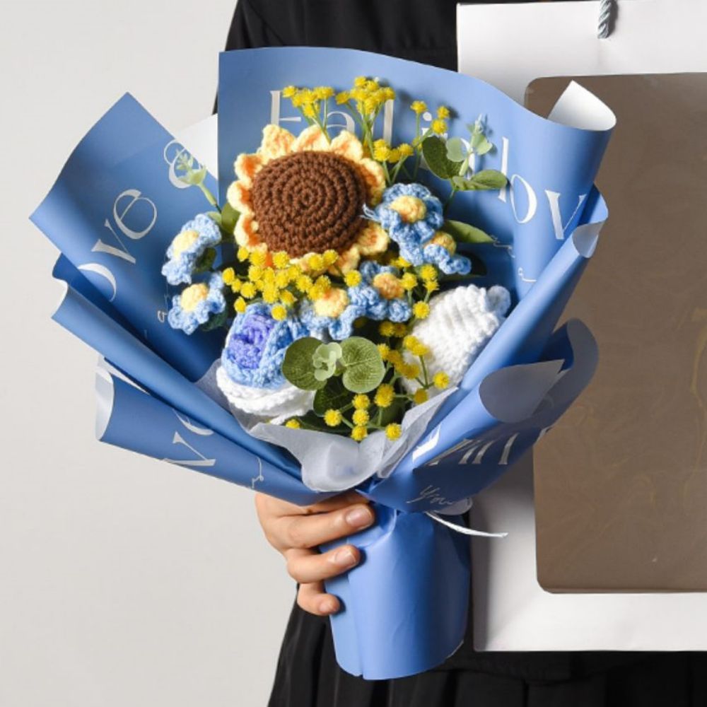 Gehäkelter Blumenstrauß Handgemachter Gestrickter Sonnenblumenstrauß Geschenk Für Sie - dephotoblanket