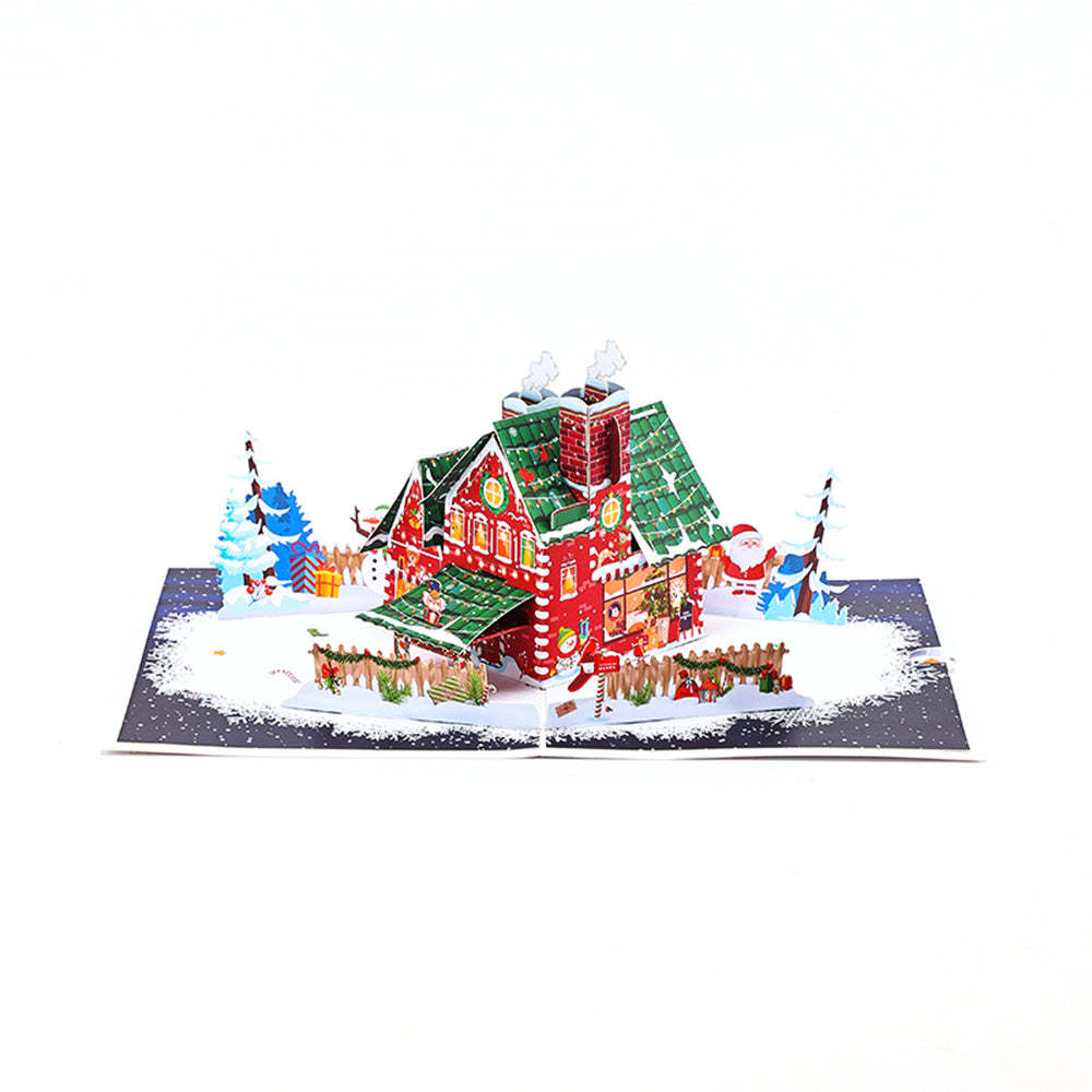 Weihnachts-3d-pop-up-karte, Weihnachtshaus-grußkarte - dephotoblanket