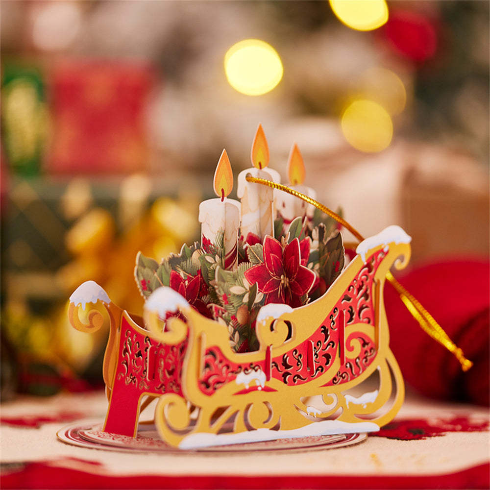 Weihnachtsschlitten-ornament, Weihnachtliche 3d-pop-up-grußkarte - dephotoblanket