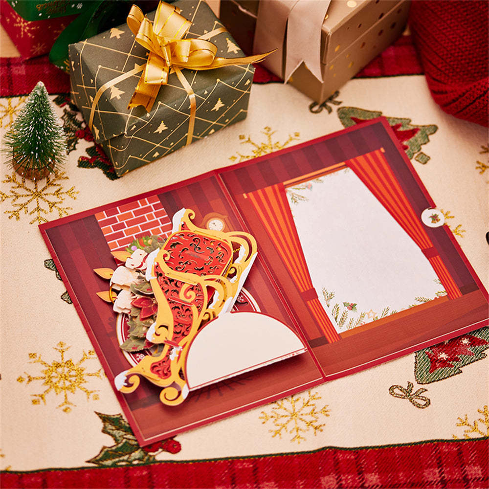 Weihnachtsschlitten-ornament, Weihnachtliche 3d-pop-up-grußkarte - dephotoblanket