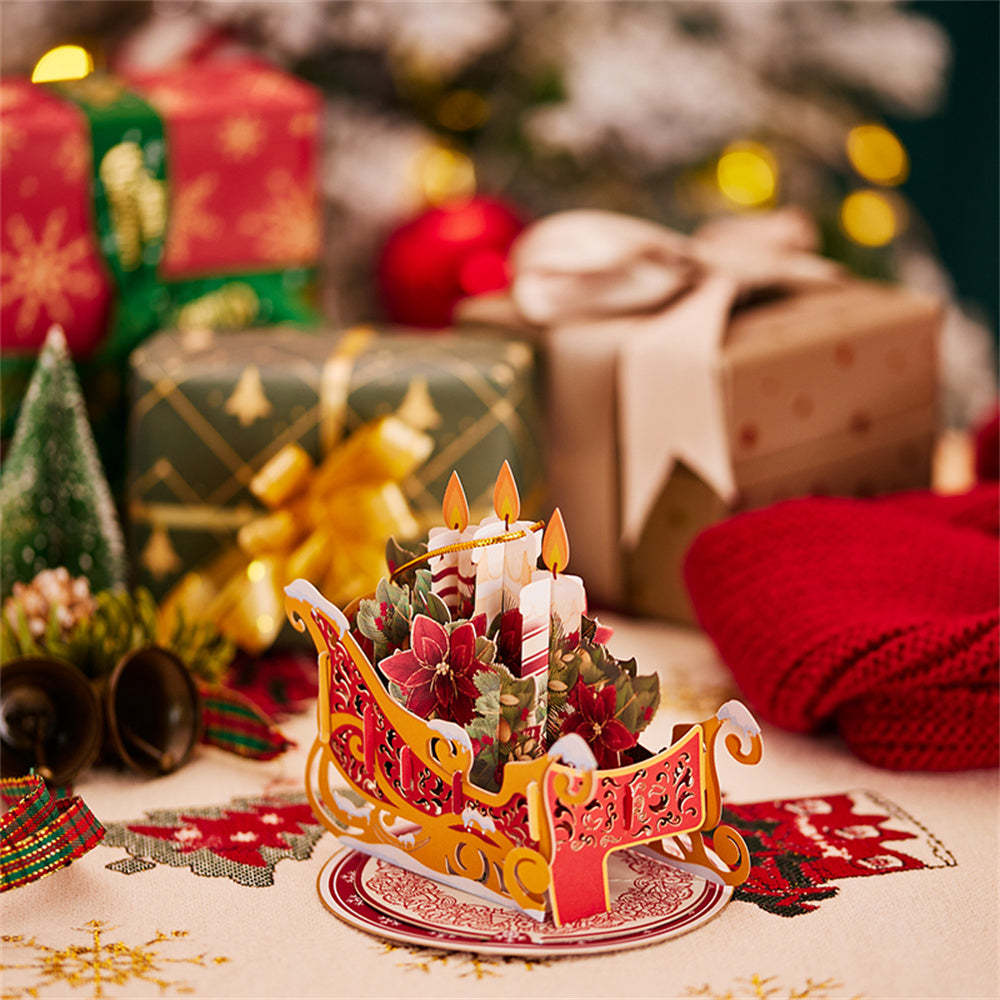 Weihnachtsschlitten-ornament, Weihnachtliche 3d-pop-up-grußkarte - dephotoblanket
