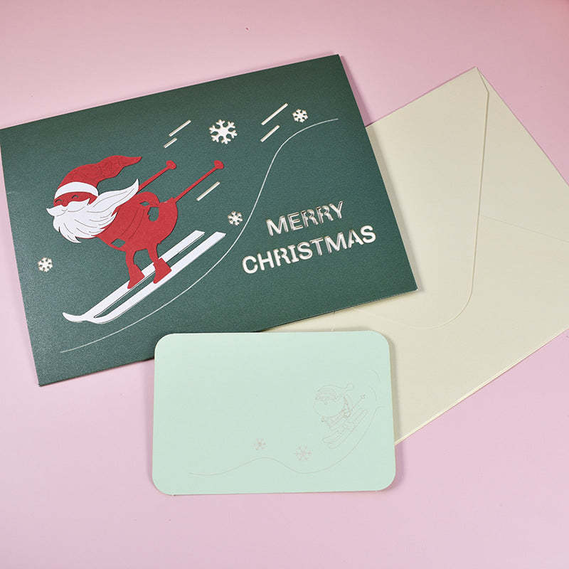 Santa Skier 3d Pop-up-karte Grußkarte - dephotoblanket