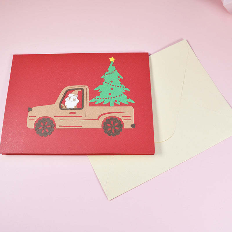 Christmas Car Tree 3d Pop-up-karte Grußkarte - dephotoblanket