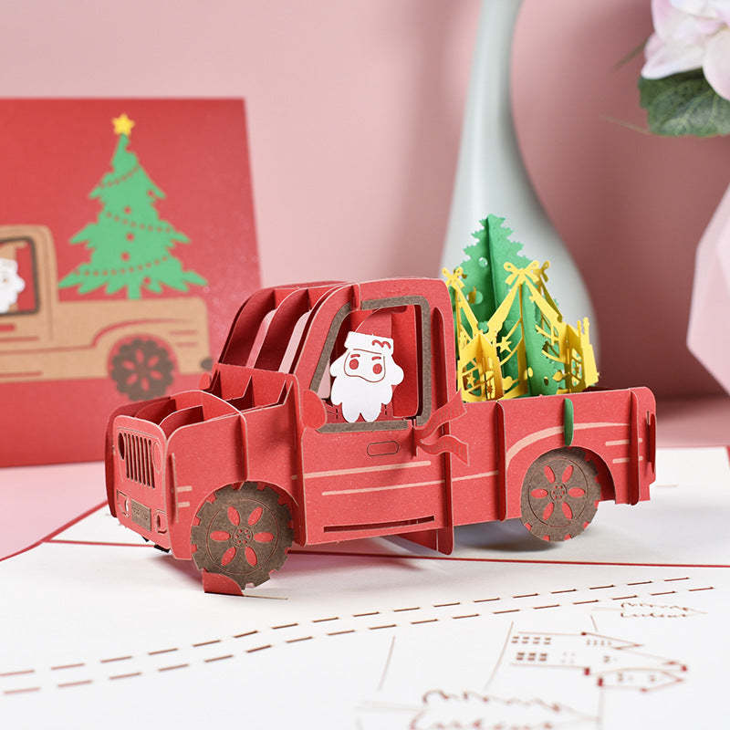 Christmas Car Tree 3d Pop-up-karte Grußkarte - dephotoblanket