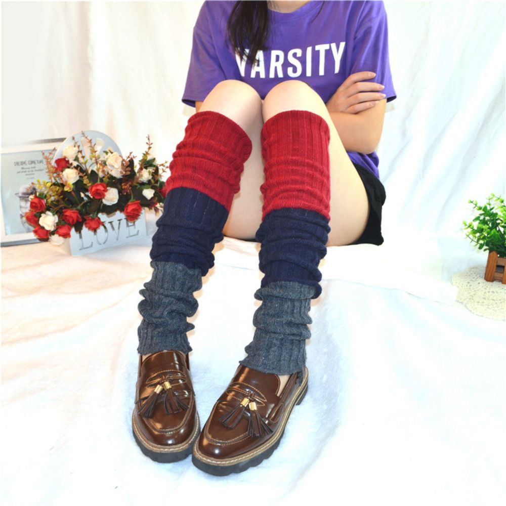 Winter Wolle Overknee Socken Socken Set Kontrastfarbe Damen Wolle Bein Set Verlängerte Gestrickte Hohe Socken - 