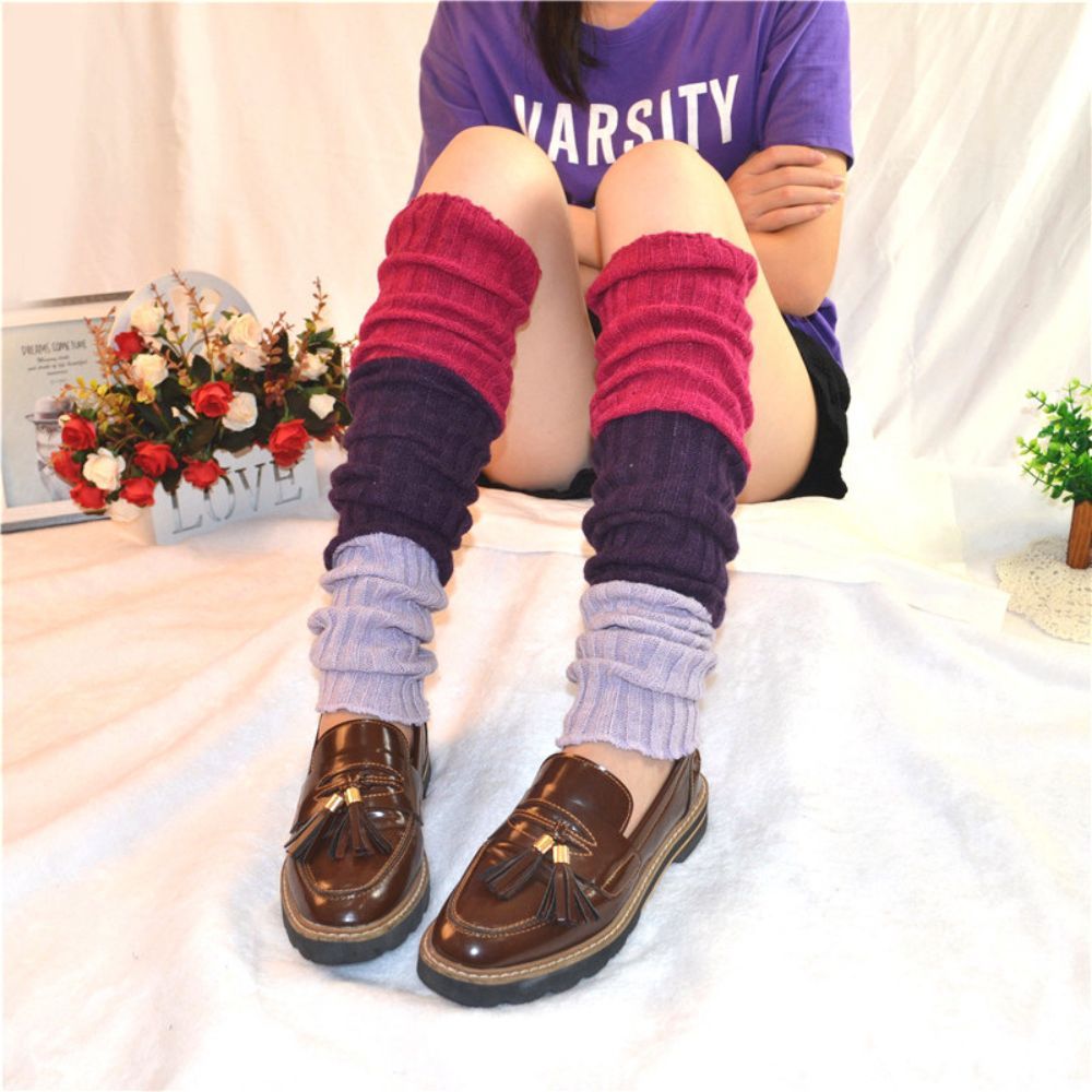 Winter Wolle Overknee Socken Socken Set Kontrastfarbe Damen Wolle Bein Set Verlängerte Gestrickte Hohe Socken - 