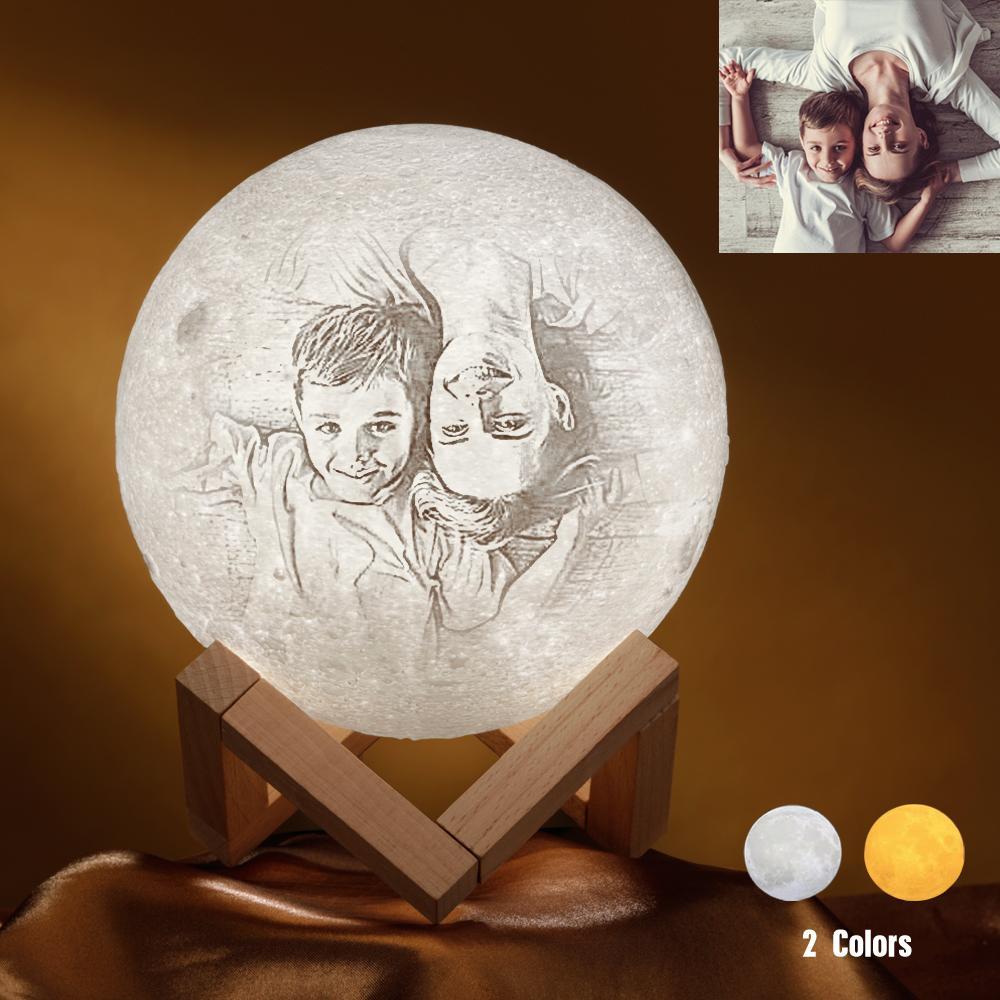 Benutzerdefinierter Kreativer 3d-druck Und Gravierte Personalisierte Foto-mondlampe - Berühren Sie Zwei Farben - dephotoblanket