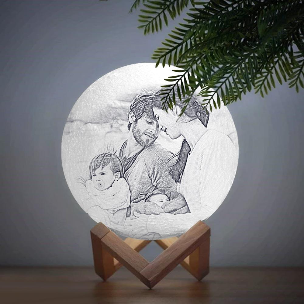 Individuell Gravierte 3d-foto-mondlampe | Berühren, Um 2 Farben Zu Konvertieren | Familiengeschenk - dephotoblanket