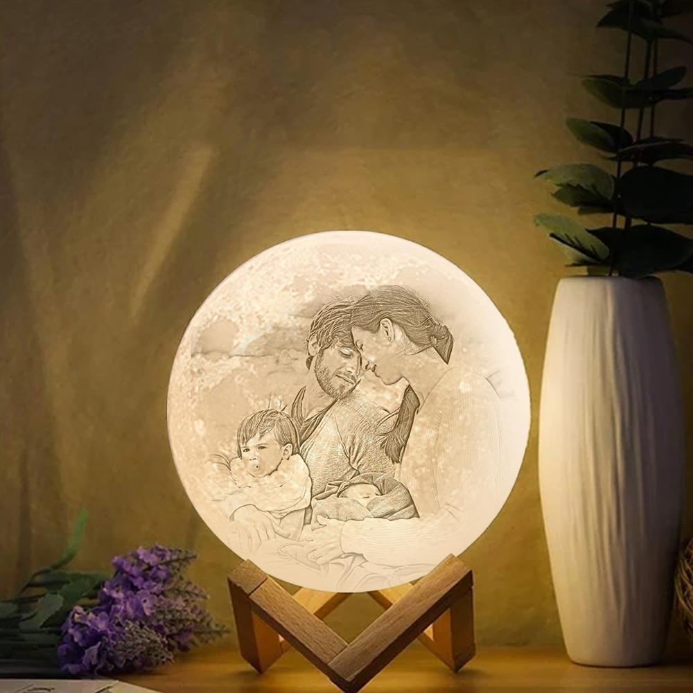 Individuell Gravierte 3d-foto-mondlampe | Berühren, Um 2 Farben Zu Konvertieren | Familiengeschenk - dephotoblanket