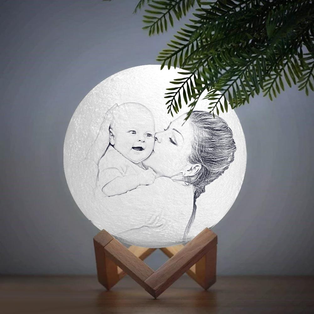 Individuell Gravierte 3d-foto-mondlampe | Berühren, Um 2 Farben Zu Konvertieren | Geschenk Für Mama - dephotoblanket