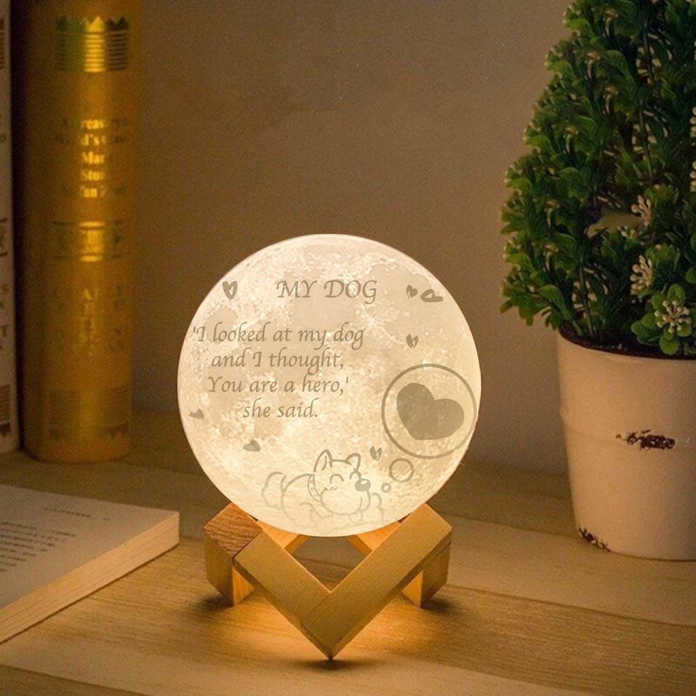 Personalisierte Mondlampe Mit Gravur „mein Hund“, Individuelle 3d-mondlampe, Heimdekoration – Touch, Zwei Farben, 15 Cm Erhältlich - dephotoblanket