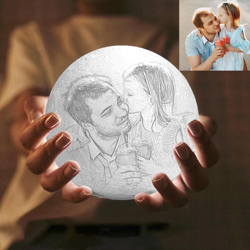 Kreative 3d-druck-foto-mondlampe, Personalisierte Gravierte Mondlampe, Touch, Zwei Farben, 15 Cm, Erhältlich Als Jubiläumsgeschenk - dephotoblanket