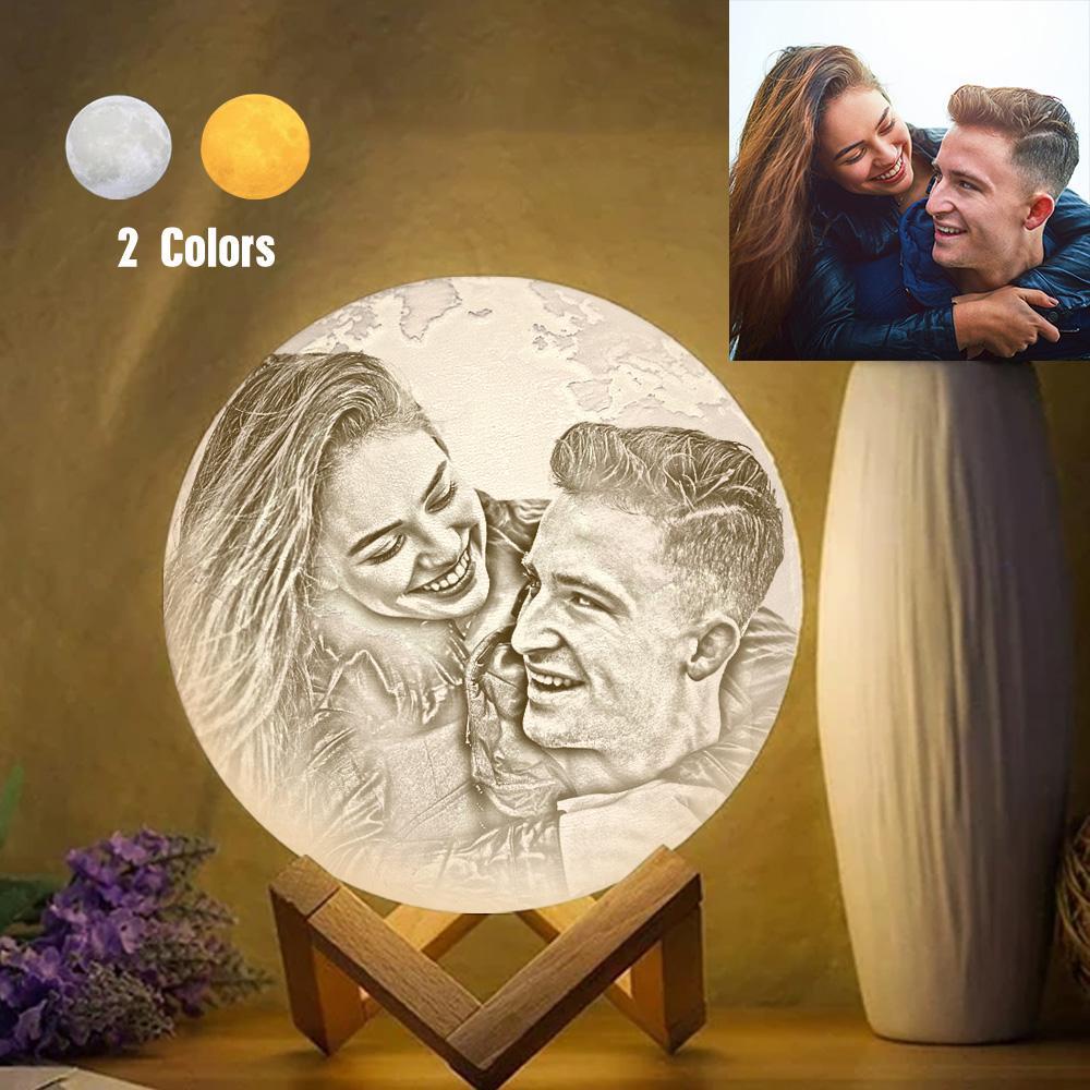 Magische Mondlampe, Personalisierte Erdlampe Mit Text, Gravierte Fotolampe Für Liebhaber – Zwei Farben Berühren (10–15 Cm) - dephotoblanket