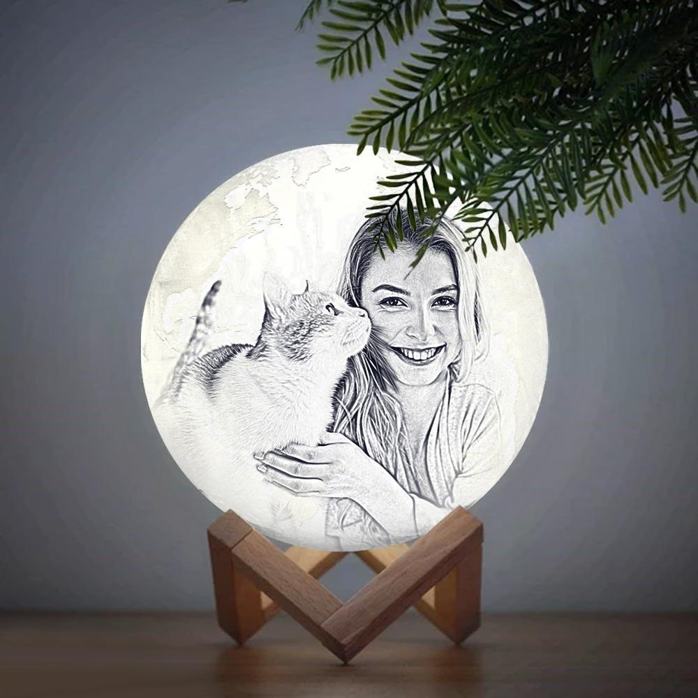 Magic Lunar Personalisierte Haustier-erdlampe Mit Text, Gravierte Schöne Katzenfotolampe – Berühren Sie Zwei Farben (10–15 Cm) - dephotoblanket