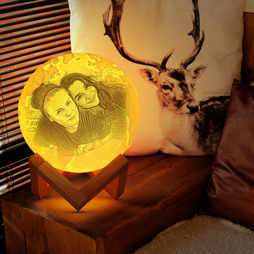 Magische Mondlampe, Personalisierte Erdlampe Mit Text, Gravierte Fotolampe Für Freunde – Zwei Farben Berühren (10–15 Cm) - dephotoblanket