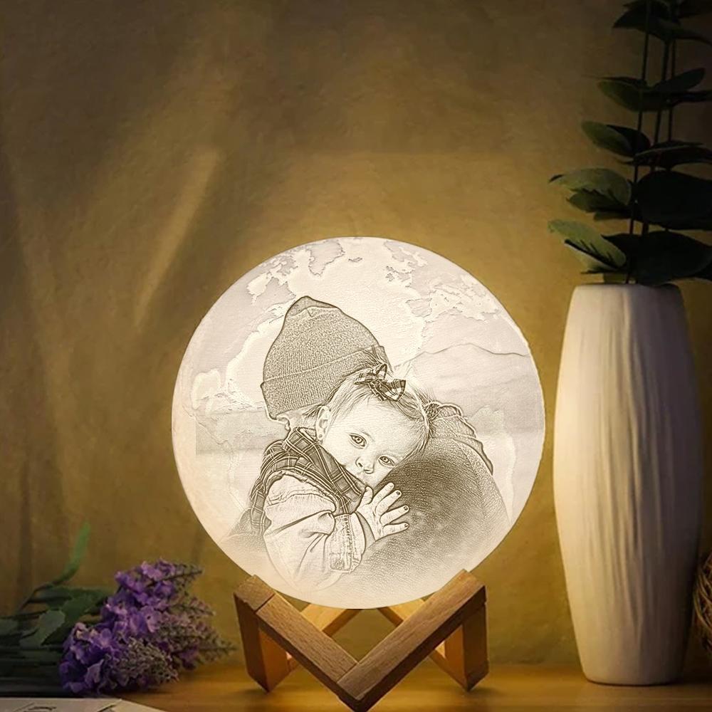 Individuell Gravierte 3d-druck-foto-erdlampe | Tippen Sie, Um 3 Farben Zu Konvertieren - dephotoblanket