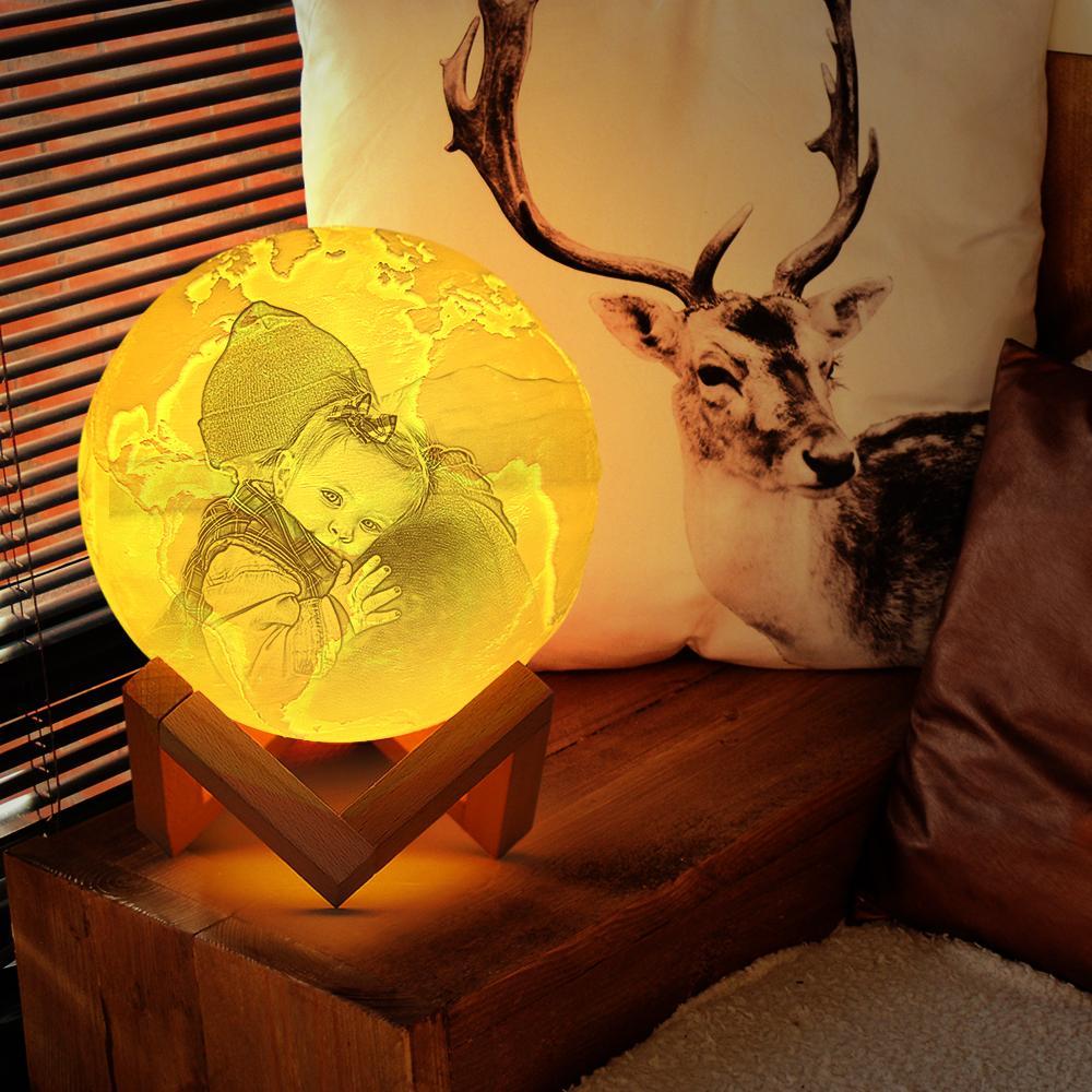 Individuell Gravierte 3d-druck-foto-erdlampe | Tippen Sie, Um 3 Farben Zu Konvertieren - dephotoblanket