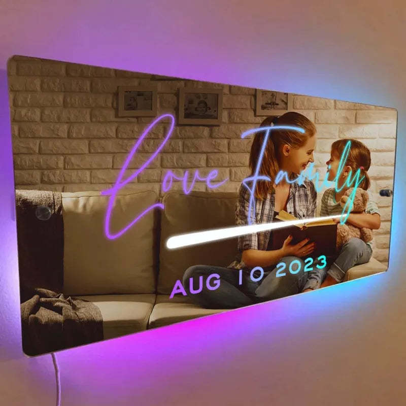 Personalisiertes Namensspiegelschild, Optionale Vorlagen, Neonschild Mit Led-lichtern, Individueller Text, Mehrfarbiges Leuchten, Wanddekoration, Geschenk Für Familie - dephotoblanket