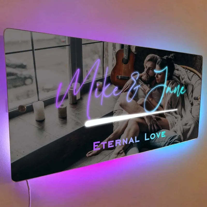 Personalisiertes Namensspiegelschild, Optionale Vorlagen, Neonschild Mit Led-lichtern, Individueller Text, Mehrfarbiges Leuchten, Wanddekoration, Geschenk Für Familie - dephotoblanket