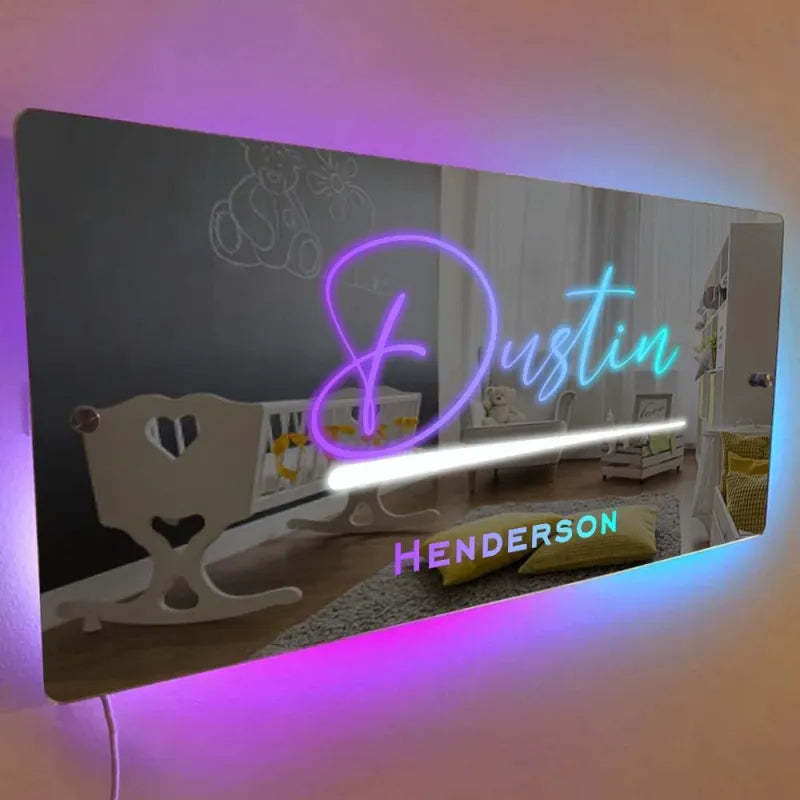 Personalisiertes Namensspiegelschild, Optionale Vorlagen, Neonschild Mit Led-lichtern, Individueller Text, Mehrfarbiges Leuchten, Wanddekoration, Geschenk Für Familie - dephotoblanket