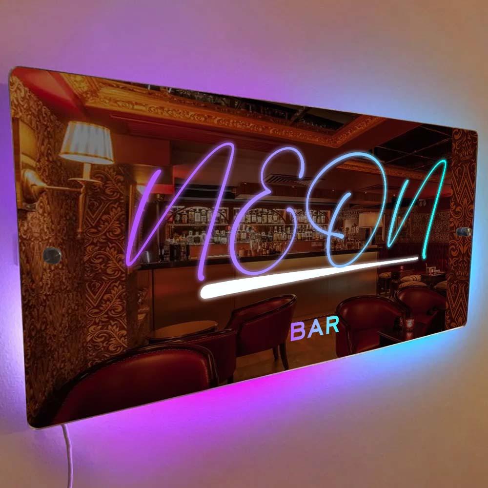 Benutzerdefinierter Name, Spiegelschild, Individueller Text, Led, Mehrfarbig, Beleuchtet, Wandbehang, Neonschilder, Bar, Dekorative Lichter, Wanddekoration - dephotoblanket