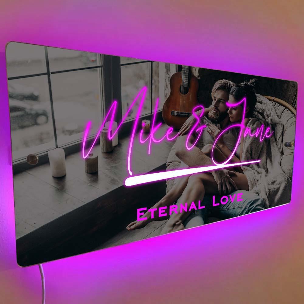 Benutzerdefinierter Name, Spiegelschild, Individueller Text, Led, Mehrfarbig, Leuchtende Wandbehang-neonschilder, Heimdekoration, Geschenk Für Paare - dephotoblanket