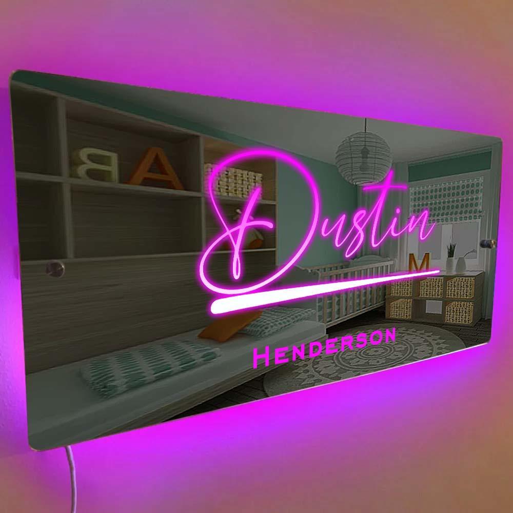 Benutzerdefinierter Name, Spiegelschild, Individueller Text, Led, Mehrfarbig, Beleuchtet, Wandbehang, Neonschilder, Heimdekoration, Geschenk Für Kinder - dephotoblanket