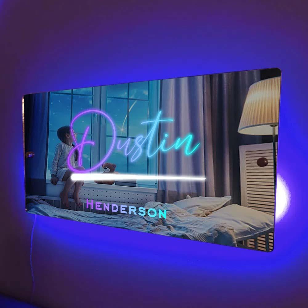 Benutzerdefinierter Name, Spiegelschild, Individueller Text, Led, Mehrfarbig, Beleuchtet, Wandbehang, Neonschilder, Heimdekoration, Geschenk Für Kinder - dephotoblanket