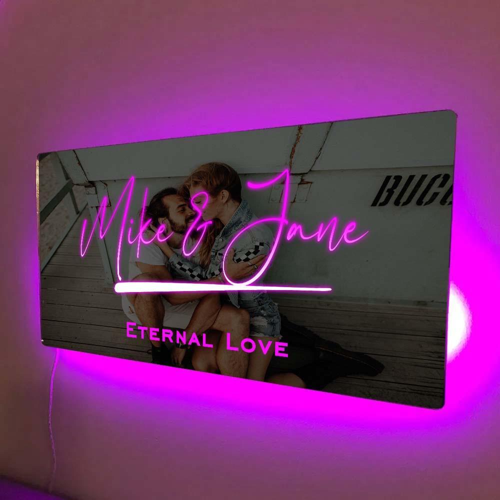 Benutzerdefinierter Name, Spiegelschild, Individueller Text, Led, Mehrfarbig, Leuchtende Wandbehang-neonschilder, Heimdekoration, Geschenk Für Paare - dephotoblanket