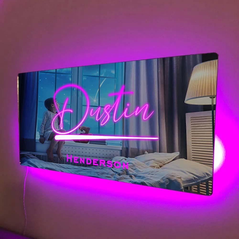 Benutzerdefinierter Name, Spiegelschild, Individueller Text, Led, Mehrfarbig, Beleuchtet, Wandbehang, Neonschilder, Heimdekoration, Geschenk Für Kinder - dephotoblanket